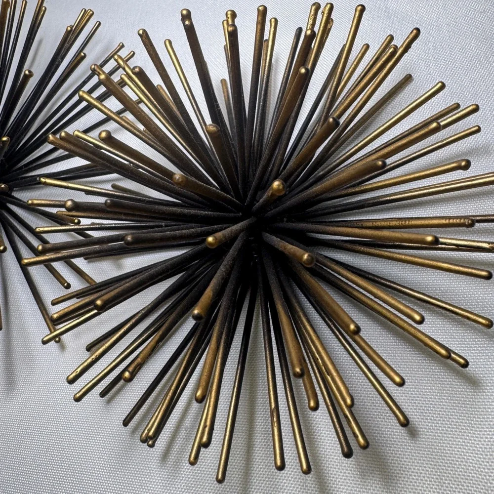 Set of 2 Metal Sea Urchin Starburst Wall Art Gold Black MCM Atomic Decor 6